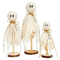 Halloween Decorations Indoor - Set of 3 Primitive Halloween Ghosts on Wooden Stand for Table Centerpieces, Shelves, and Mantels