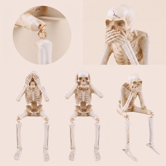 Halloween Decorations Indoor Skull Statues See Speak Hear No Evil Figurines for Mantel Table - Realistic Resin Skull Spooky Gothic Home Decor(No Speak)