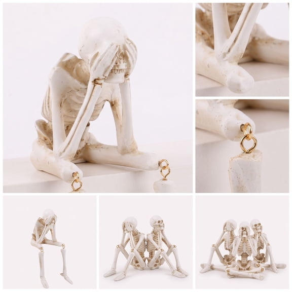 Halloween Decorations Indoor Skull Statues See Speak Hear No Evil Figurines for Mantel Table - Realistic Resin Skull Spooky Gothic Home Decor(No See)