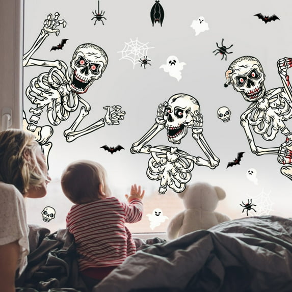 Halloween Decorations Indoor Window Clings Decor, Pumpkin Ghost Black Cat Bat Trick or Treat Window Decals for Glass Windows, Kids School Home Office Party Window Stickers