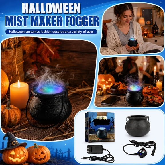 Halloween Decorations Indoor, Witches Cauldron with Mist Maker Floating Potion Display, Gothic Vintage Halloween Decor for Kitchen Living Room Fireplace Mantel Seasonal Party Decoration