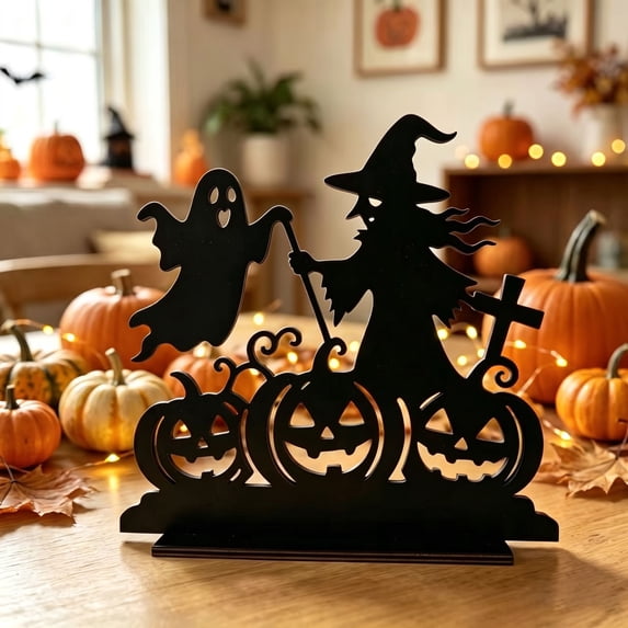 Halloween Decorations Indoor Wooden Silhouette Tabletop Ornament for Fall Decor & Room Decor, Spooky Horror Decor Accent for Home Shelf Mantel Party Display, 5.9 Inch - D