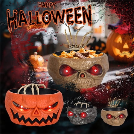 Halloween Decorations Interesting Bowl Halloween Animated Skull Bowl Equipped with Mechanisms, Suitable for Begging for Candy