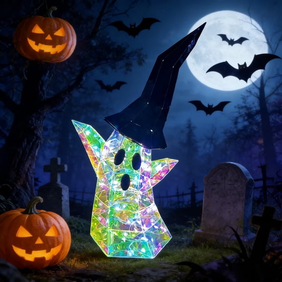 Halloween Decorations Iridescent Spooky Ghost, LED Iridescent Ghost Light, Halloween Ghost Decorations, Halloween Light Up Ghost for Bedroom Hallway Table