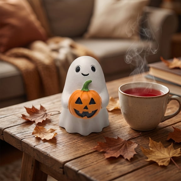 Halloween Decorations Jack-o'-Lantern Ghost Resin Statue – Cartoon Pumpkin Hugging Ghost Figurine Fall Decorations for Home– Warm Party Entryway Centerpiece Decor