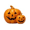 thumbnail image 1 of Halloween Decorations Jack-o'-Lantern Pumpkin Pair, Textured Resin-Style Tabletop Decor with Large and Small Carved Faces, Fall Halloween Decor for Home Shelf, and Party Display, 1 of 5