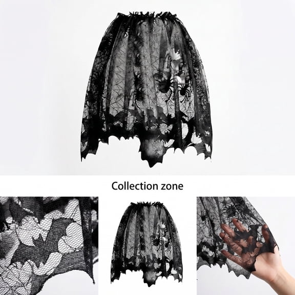 Halloween Decorations Kit, 50x152cm Cobweb Bat Curtain, Round Tablecloth Star Table Flag Fireplace Cloth Lampshade for Spooky Halloween Party Indoor Home Decor