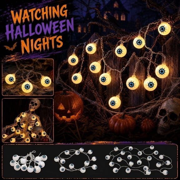 Halloween Decorations – LED Eyeball String Lights, Battery Operated Glowing Eye Bulbs for Outdoor Yard & Party 9.8Ft 20 Lights B