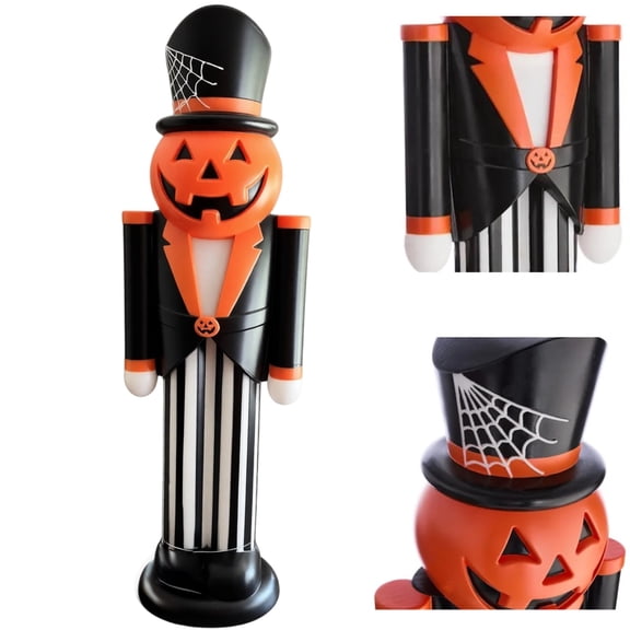 Halloween Decorations – LED Lighted Pumpkin Nutcracker Blowmold, 11.8" Vintage Glowing Figurine with Warm Amber Light, Perfect for Indoor Mantel, Shelf, Table, Fireplace, and Home Office Accent