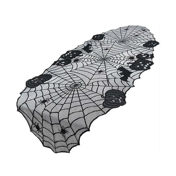 Halloween Decorations Lace Spider Web Table Runner Black Spider Web Table Decor Door Fireplace Scarf Curtain Party Decorations Tabletop Decoration for Autumn Halloween Party Favor Supplies