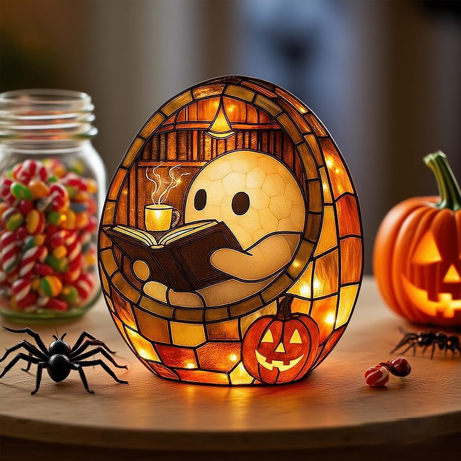 Halloween Decorations Lamp for Home - Ghost Reading Book Lamp, Adorable ...