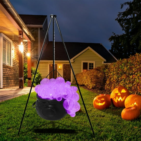 Halloween Decorations Large Witches Cauldron on Tripod with Lights Black Plastic Bowl Decor Hocus Pocus Candy Bucket Decoration for Indoor Outdoor Home Room Porch Yard Lawn Party Outside