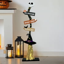 Halloween Decorations -Lighted Halloween Wooden Witch’s Broom for Indoor Outdoor Porch Yard Decor - Spooky Light up Witch Decorations Sign