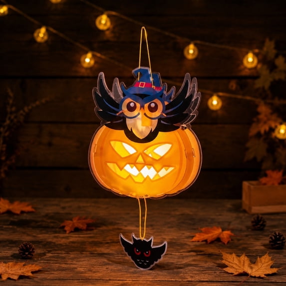 Halloween Decorations Lights Pumpkin Handheld LED Light Up Paper Bucket with Handle Portable Candy Pail for Kids Party by PALIFEUR