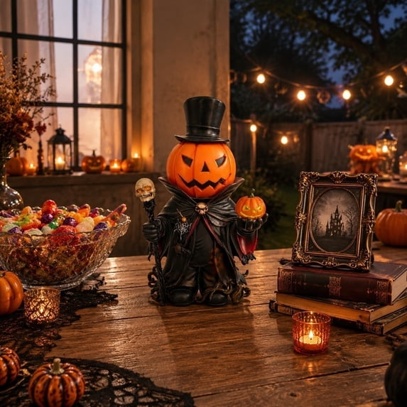 Halloween Decorations Lights Resin Pumpkin Table Decor Ornament Spooky Figurine for Home Halloween by PALIFEUR
