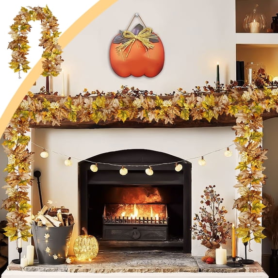 Halloween Decorations Maple Leaf Pumpkin Garland,Fall Hanging Rattan Vine Decor,Thanksgiving Holiday Fireplace Mantel Ornament For Wall Doorway Party Home Display,Seasonal Autumn Accent