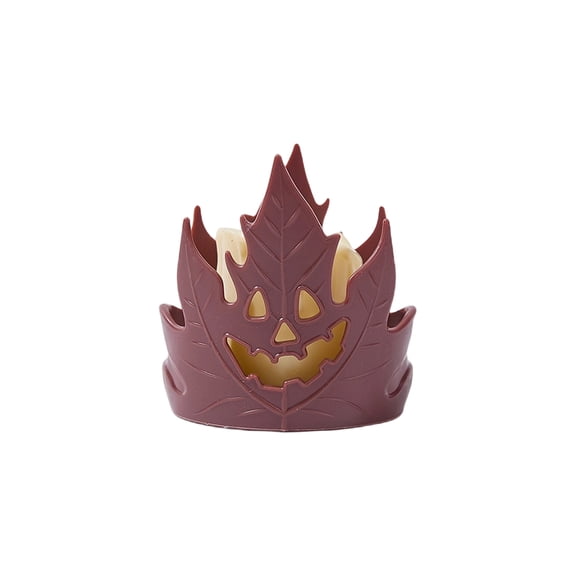 Halloween Decorations Maple Leaf Pumpkin LED Candle Light Hollow Pumpkin Face Fall Plastic Ornaments Mini Tabletop Decor Desk Mantel Ornament Gift,1pack