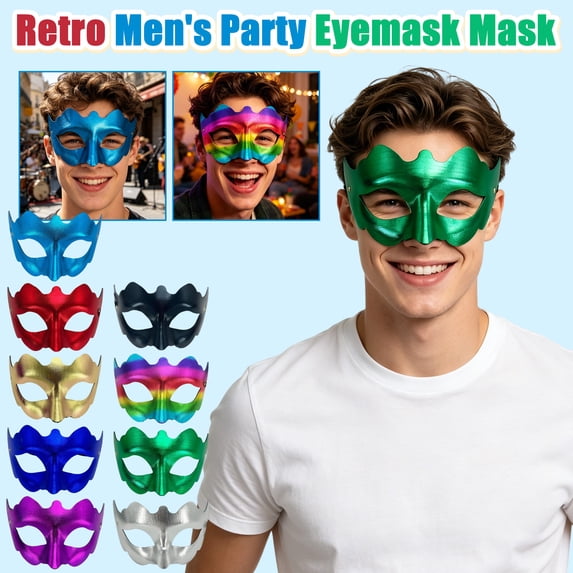 Halloween Decorations Men's Masquerade Mask, Frosted Plastic Eye Cover with Pointed Tips for Party & Ball, Vintage Venetian Style Accessory, 6.2" x 3.7" Blue
