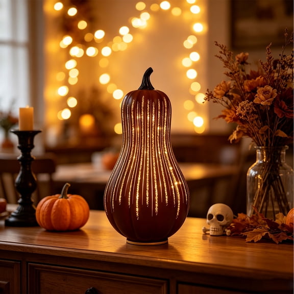 Halloween Lamp Decorations, 2026 New Pumpkin Light with Timer, Cute LED Pumpkin Figurine, Sparkling Night Glass Pumpkins Lamp for Shelf Mantel Fireplace Party Indoor Outdoor Fall Holiday Decor