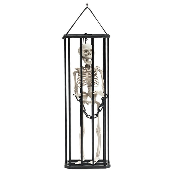 Halloween Decorations Motion Sensor Activated, Ghost Prisoner Cage with Stretching Head and Screaming Sound, Scary Animated Prop for Haunted House Indoor Outdoor Party, Lightweight Hanging Decor