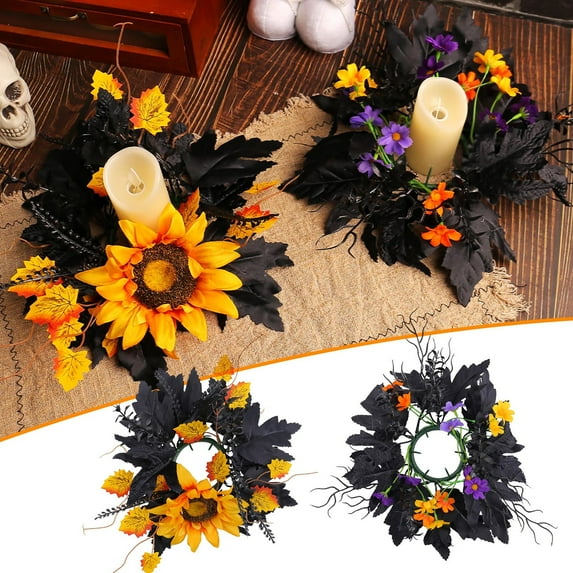 Halloween Decorations New Halloween Candlestick Decoration Wreath Table Candle Decoration Props Artificial Flower Table Candle Table Flower for Halloween Party Home Decor