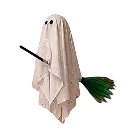 Halloween Decorations Outdoor, 1 Pack Hanging Ghosts on Brooms with Built-in Warm Lights, Flying Ghost Family Decor, Floating Gauze Ghost for Tree, Porch, Yard, Patio, Indoor Halloween Decorations(A)