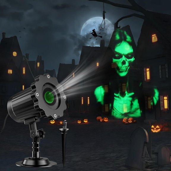 Halloween Decorations Outdoor,2025 Upgraded 3D Dynamic Skull Ghost Projector Lights,Clearer Skull HD Patterns,Night Light for Home Window Wall Halloween Decor
