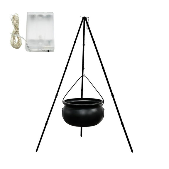 Halloween Decorations Outdoor - 30.7" Large Witches Cauldron on Tripod with 10 LED Lights - Black Plastic Cauldron Candy Bucket Decoration for Yard Home Porch Outside (include 1 Ball etc.)
