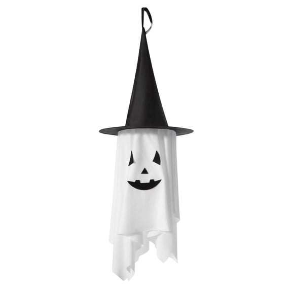 Halloween Decorations Outdoor, 37.4in Hanging Ghost Decor Witch Hat White Jack O Lantern Face, Spooky Halloween Decorations for Porch Lawn Garden Haunted House