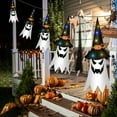 thumbnail image 1 of Halloween Decorations Outdoor,5 Pack Glowing Ghost, Halloween Flying Ghost Hats Hanging Witch Hat for Tree Decor with Lights, 1 of 10