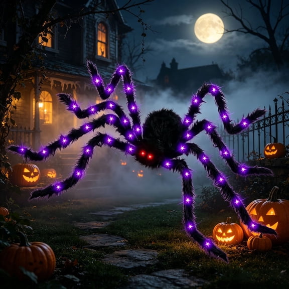 Halloween Decorations Outdoor, 5Ft Giant Spider Light Up Spider, Scary Large Halloween Spider Decor for Home Party Favor Yard Decor