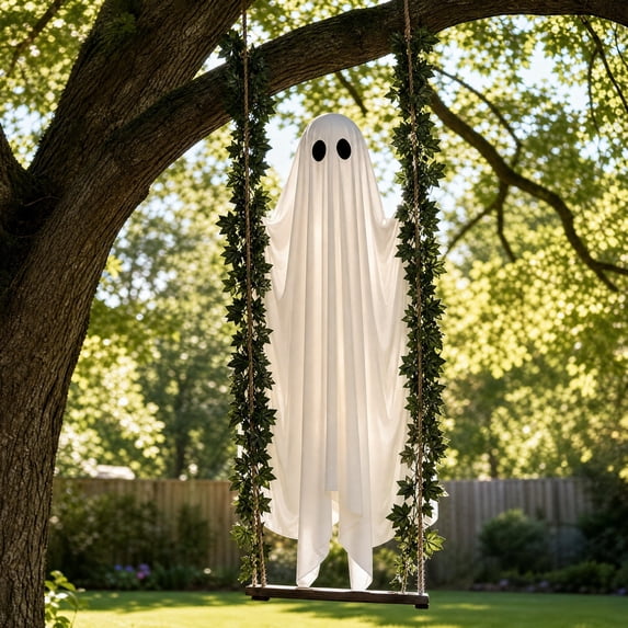 Halloween Decorations Outdoor 5Ft Pre-Assembled Hanging Swing Ghost Spooky Hanging Ghosts for Porch Yard Tree Party