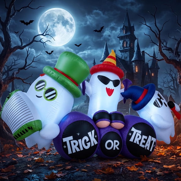 Halloween Decorations Outdoor 8 FT Ghost Band Inflatable with 6 LEDs, Weather-Resistant Polyester, Secure Ground Anchoring, Easy Setup for Yard, Porch, Lawn, Party & Haunted House Displays