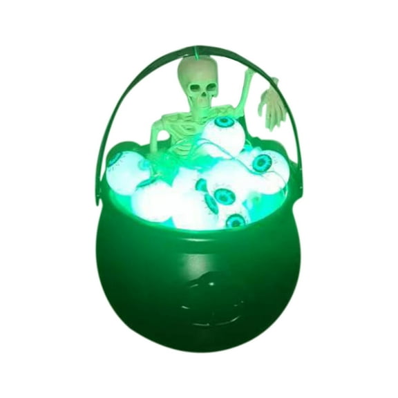 Halloween Decorations Outdoor, 8in Witches Cauldron, Green Eyeballs String Lights and Skeleton Magical and Creepy Feeling for Home Halloween Party Decor(A)