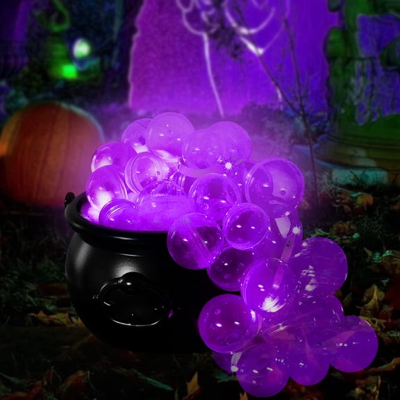 Halloween Decorations Outdoor Bubbling Cauldron With String Light Festive Glowing DIY Witch Cauldron Remote Discoloration Cauldron with 30 Clear Plastic Balls for Indoor Home Party