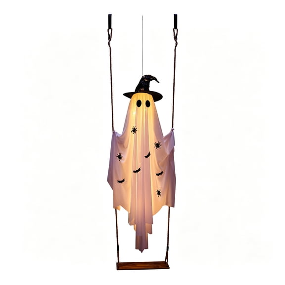 Halloween Decorations Outdoor Cute Hanging Swing Ghost Indoor with Witch Hat Remote Control String Lights Spooky Ghost Scary Decor for Tree Porch Yard Garden Lawn