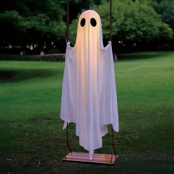 Halloween Decorations Outdoor  Cute Hanging Swing Ghost Indoor with Witch Hat Remote Control String Lights Spooky Ghost Scary Decor for Tree Porch Yard Garden Lawn (1)