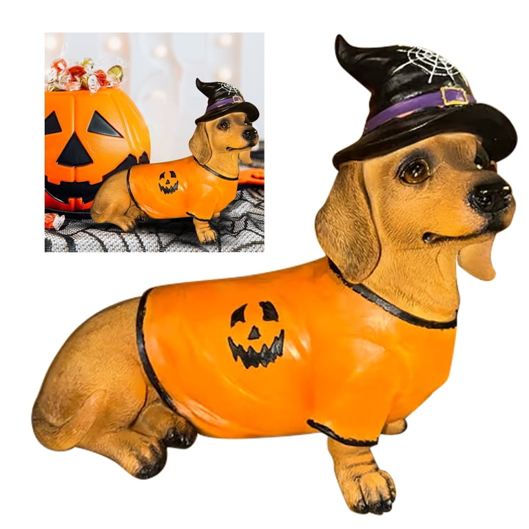Halloween Decorations Outdoor Dachshund Decor Statue with Witch Hat &  Pumpkin Sweater Design, Dachshund Garden Statues, Yard & Indoor Party, Cute  Sitting Dog Sculpture, Halloween Ornaments 7.87