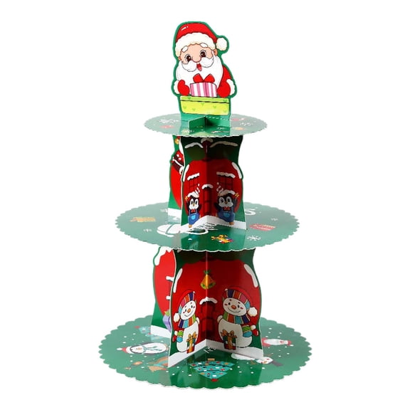 Halloween Decorations Outdoor Desktop Ornament for Home Use Festive 3-Tier Cupcake Stand Display Holder with Santa Theme Cardboard Tree Tower for Holiday Desert Tray