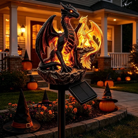 Halloween Decorations Outdoor, Dragon Solar Garden Light, Waterproof Gothic Monster Stake Light for Yard Pathway Lawn, 1 Pack