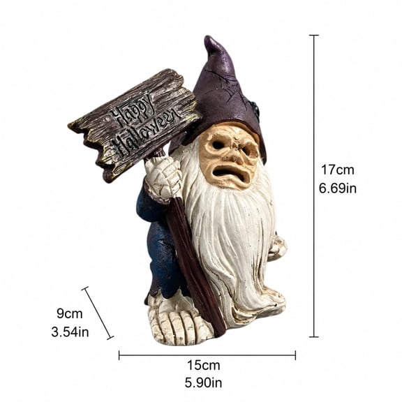 Halloween Decorations Outdoor Gnome Statue with White Beard Holding Sign Figurine Spooky Holiday Decoration Room Ornament for Lawn Living Room Office