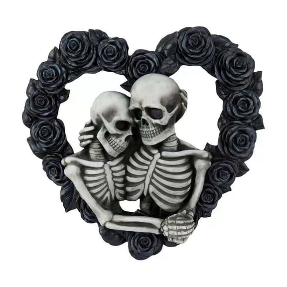 Halloween Decorations Outdoor Gothic Skeleton Lovers Heart Hanging for Halloween - Acrylic Wall Ornament with Rose Motif and Forever Hug Theme