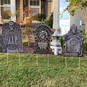Halloween Decorations Outdoor Graveyard Tombstones: 3P Large Tombstones Halloween Decor Yard Signs with Stakes, RIP Gravestones Yard Lawn for Kids Home Party