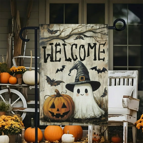 Halloween Decorations Outdoor,Halloween Boo Garden Flag Double Sided,Scary Spooky Dog Ghost Bat Pumpkins Autumn Garden Flags,Pumpkin Welcome Flag,Halloween Garden Flag Outdoor Yard Decoration,45x30cm