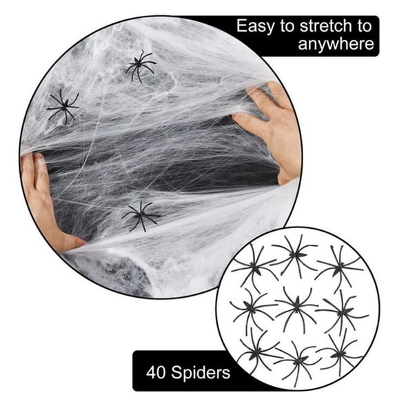 Halloween Decorations,Outdoor Halloween Decorations,Halloween Spider Webs Decorations for Halloween Decorations Outdoor, 10sqft Cobwebs for Halloween Decor with 2 Fake Spiders(White)
