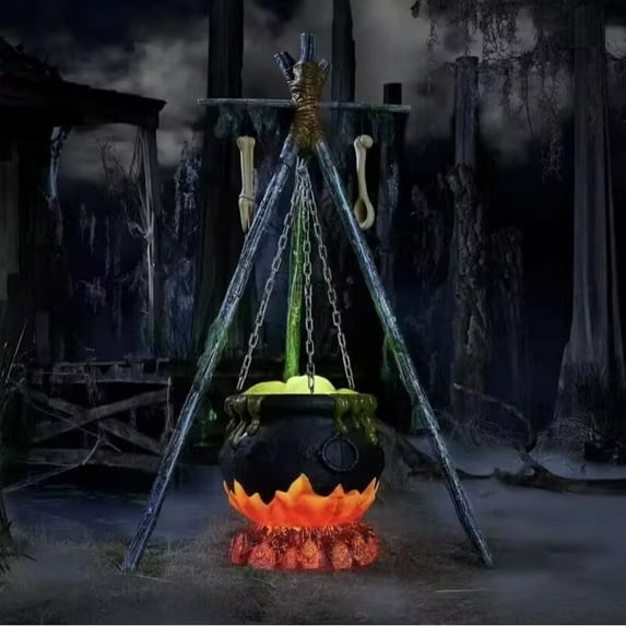 Halloween Decorations Outdoor - Halloween Party Decorations - Large Witches Cauldron on Tripod with Lights - Black Plastic Bowl Decor - Hocus Pocus Candy Bucket Decoration for Home Porch Outside