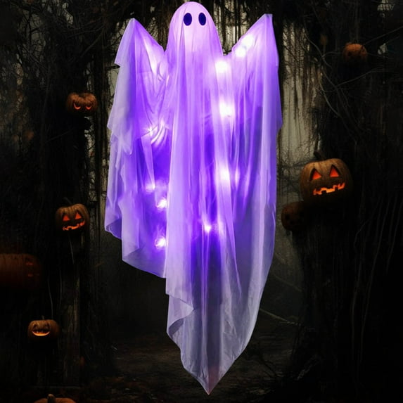 Halloween Decorations Outdoor Hanging Light up Ghost with Spooky LED Light,47” White Ghosts Halloween Hanging Decoration for Front Yard Patio Lawn Garden Party Decor
