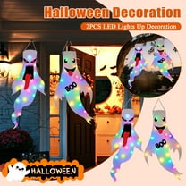 Halloween Decorations Outdoor Indoor, 2 Pack Light Up Ghost Decorations with LED Lights, Hanging Ghost Halloween Decor for Yard Porch Garden Lawn Party (1A-2Pack)