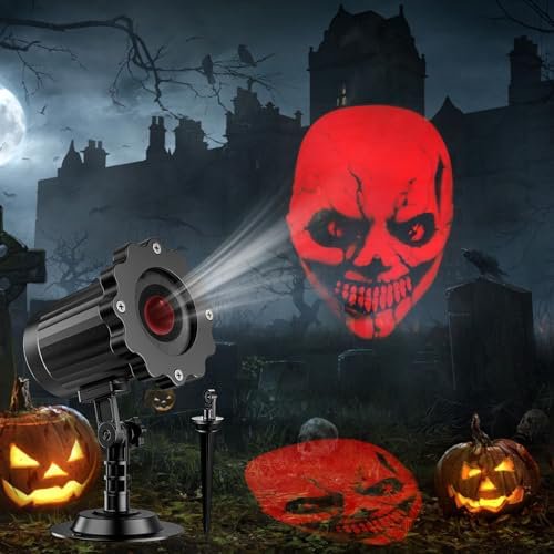 Halloween Decorations Outdoor Indoor - 3D Dynamic Red Skull Halloween Projector Lights,Waterproof Holiday Light for Window,Ground, Roof,Wall,Cemetery Holiday Decor$$