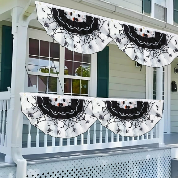 Halloween Decorations Outdoor Indoor Halloween Flags Banners 45x90cm Polyester Hanging Fan Flag for Yard Porch Fence Wall Party Decor with 3 Metal Loops Multicolor
